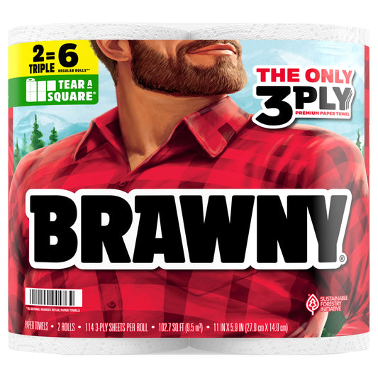 Brawny Tear-A-Square White 3-Ply Triple Rolls Paper Towels 102.7 sq. ft.