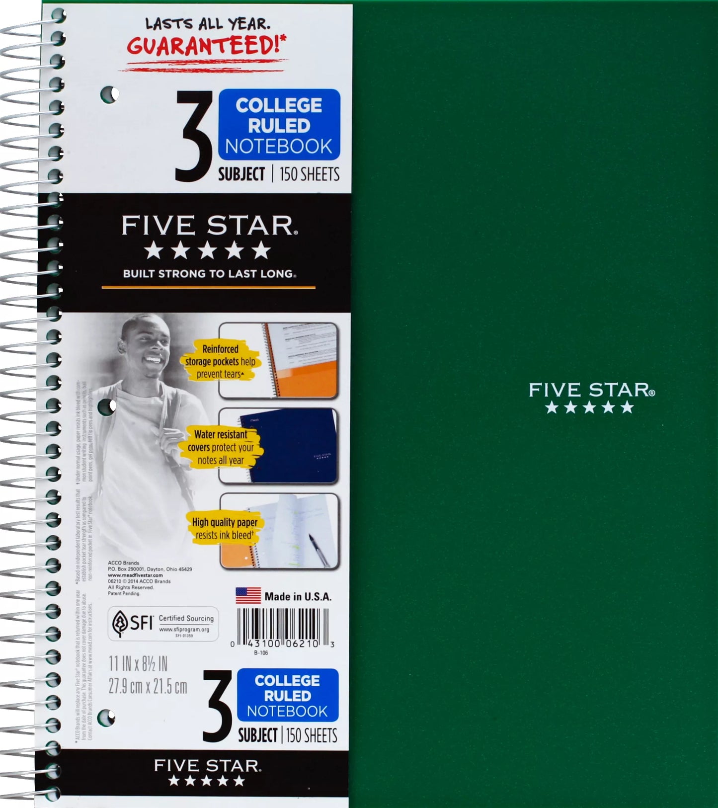 Five Star Notebook, 3 Subject, College Ruled, 150 Sheets 150 ct.