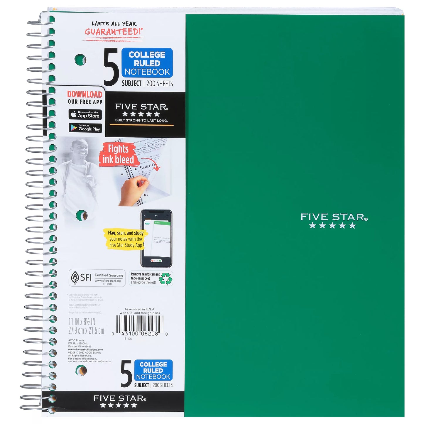 Five Star Notebook, 5 Subject, College Ruled, 200 Sheets 200 ct.