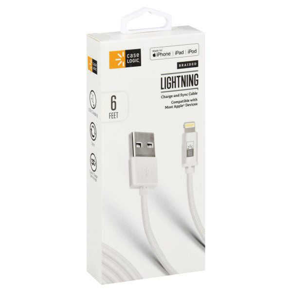Case Logic 6 Feet Braided Lightning Charge and Sync Cable, Lightning, Braided, 6 Feet 1 each
