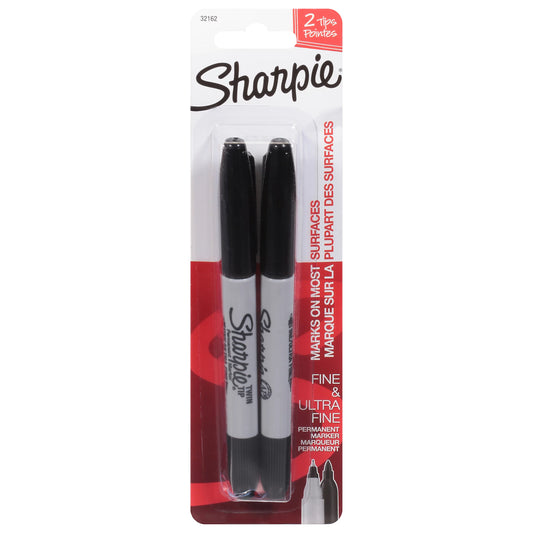 Sharpie Permanent Marker, Twin Tip, Fine & Ultra Fine 2 each