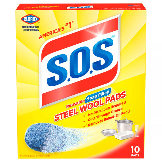 S.O.S Steel Wool Pads, Reusable, Soap Filled 10 each