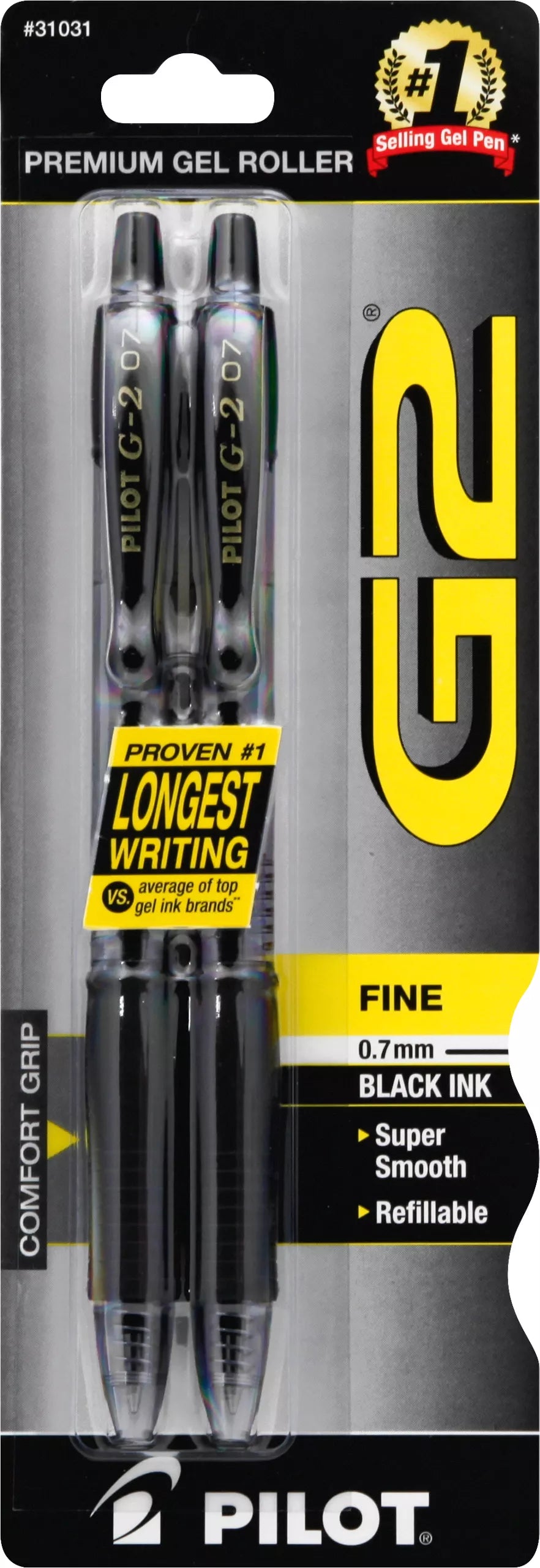 Pilot G2 Pen, Black Ink, Fine, 0.7 mm, 31031 2 each