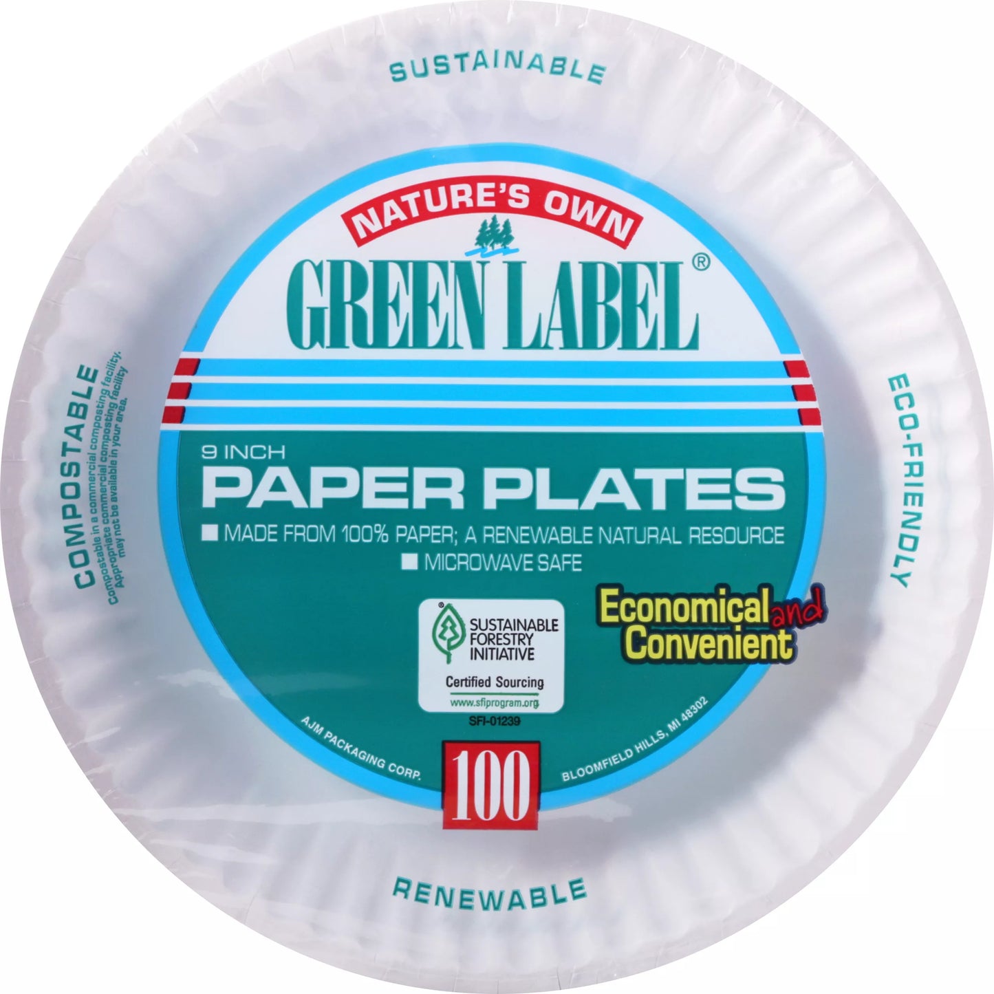 Natures Own Green Label Paper Plates, 9 Inch 100 ct.