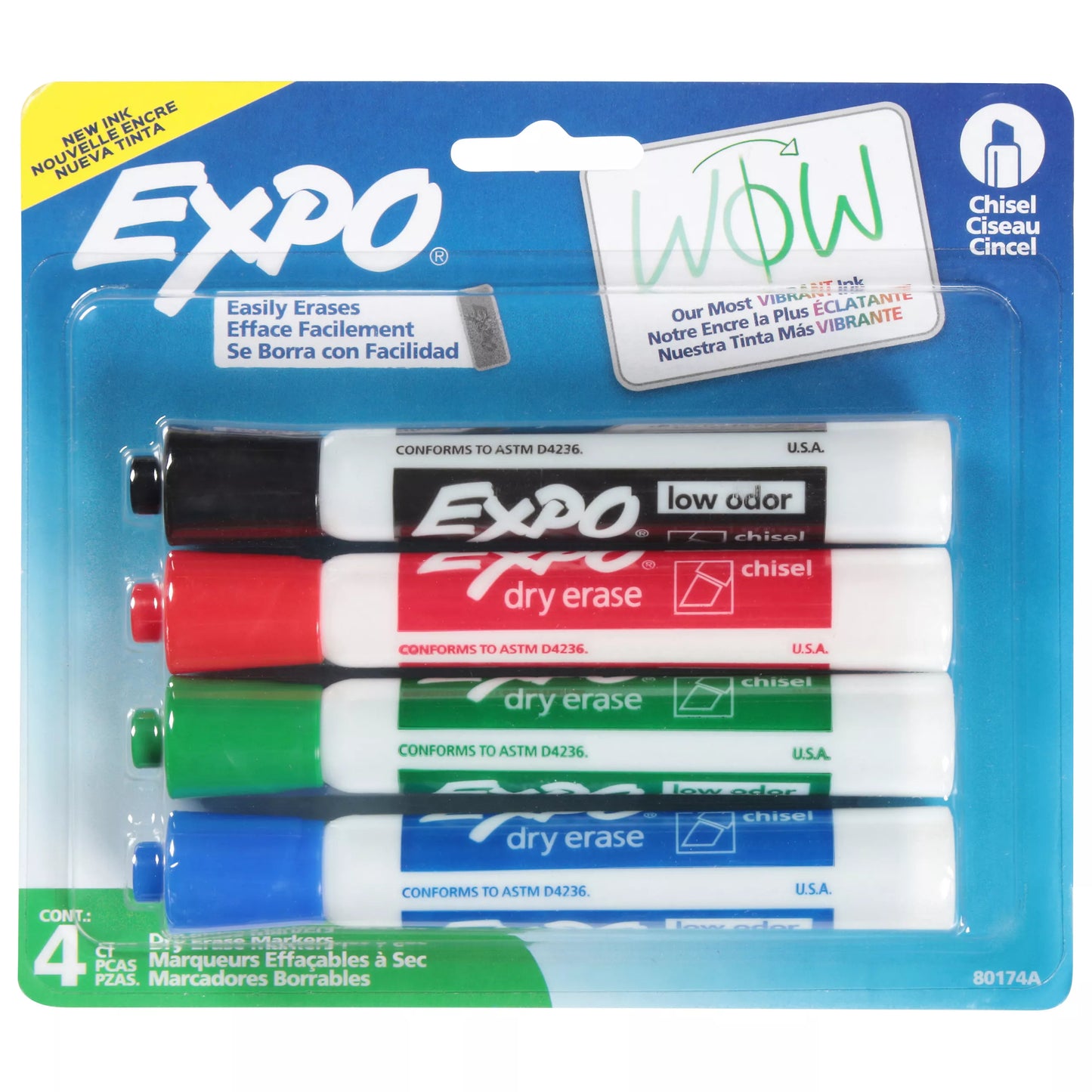 Expo Dry Erase Markers, Assorted Ink, Low Odor 4 each