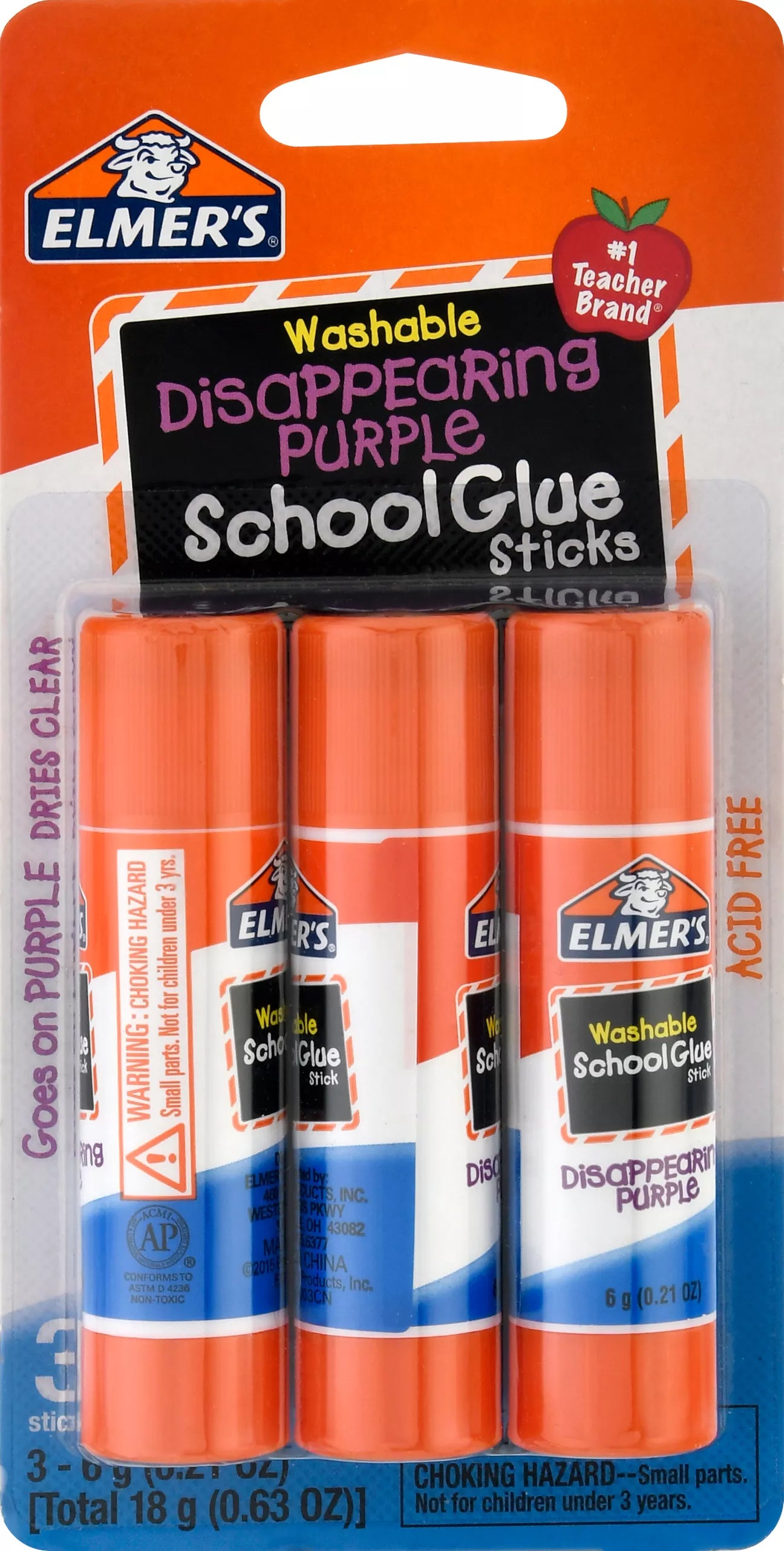 Elmers School Glue Sticks, Disappearing Purple, Washable 0.63 ounce
