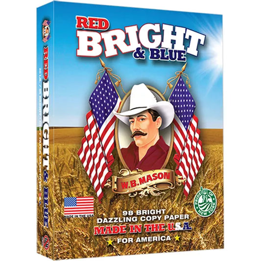 W.B. Mason Copy Paper, Red, Bright & Blue Dazzling, 8 Inch 1/2 x 11 Inch, White 500 ct.