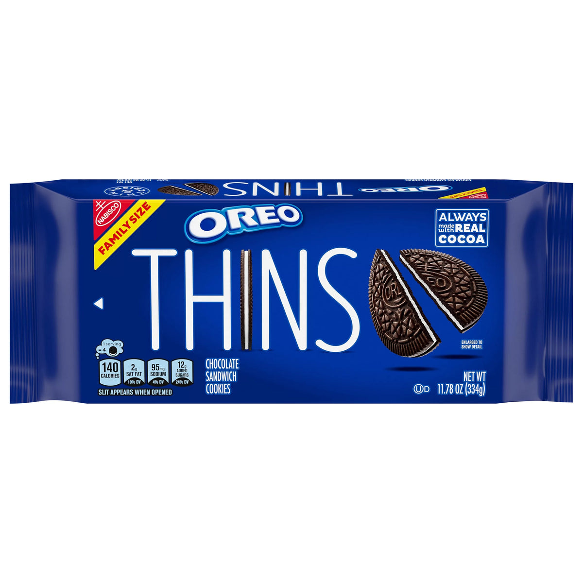 Oreo Thins Chocolate Sandwich Cookies, Family Size, 11.78 oz. package from Oreo.