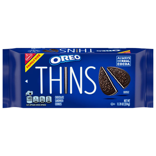 Oreo Thins Chocolate Sandwich Cookies, Family Size, 11.78 oz. package from Oreo.