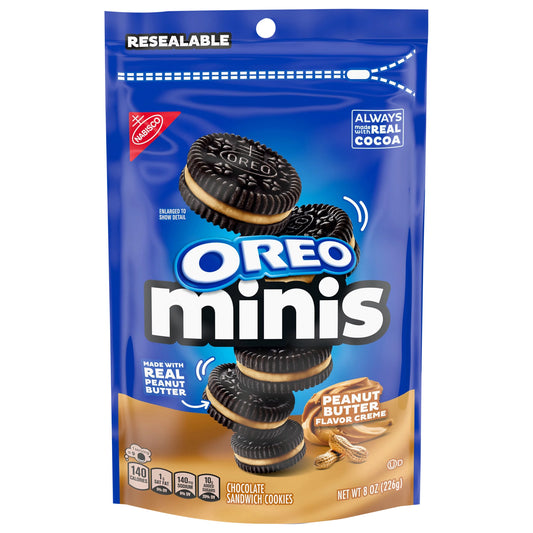 Oreo Minis Peanut Butter Flavor Creme Chocolate Sandwich Cookies, 8 oz. package from Oreo.
