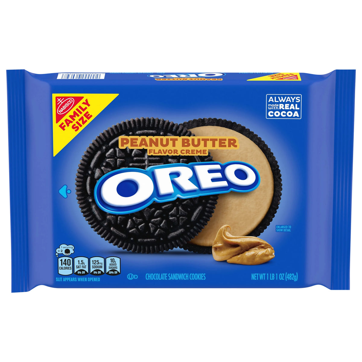 Oreo Peanut Butter Flavor Creme Chocolate Sandwich Cookies Family Size, 17 oz. package from Oreo.