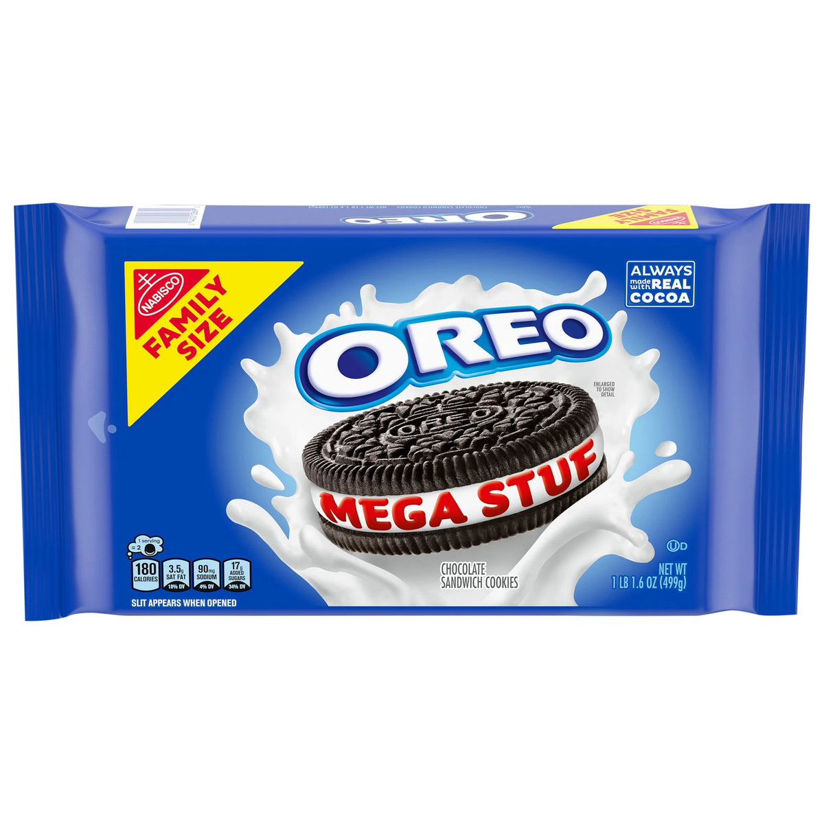 Oreo Mega Stuf Chocolate Sandwich Cookies Family Size, 17.6 oz. package from Oreo.