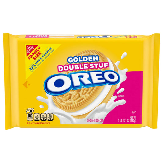 Oreo Double Stuf Golden Sandwich Cookies Family Size, 18.71 oz. package from Oreo.
