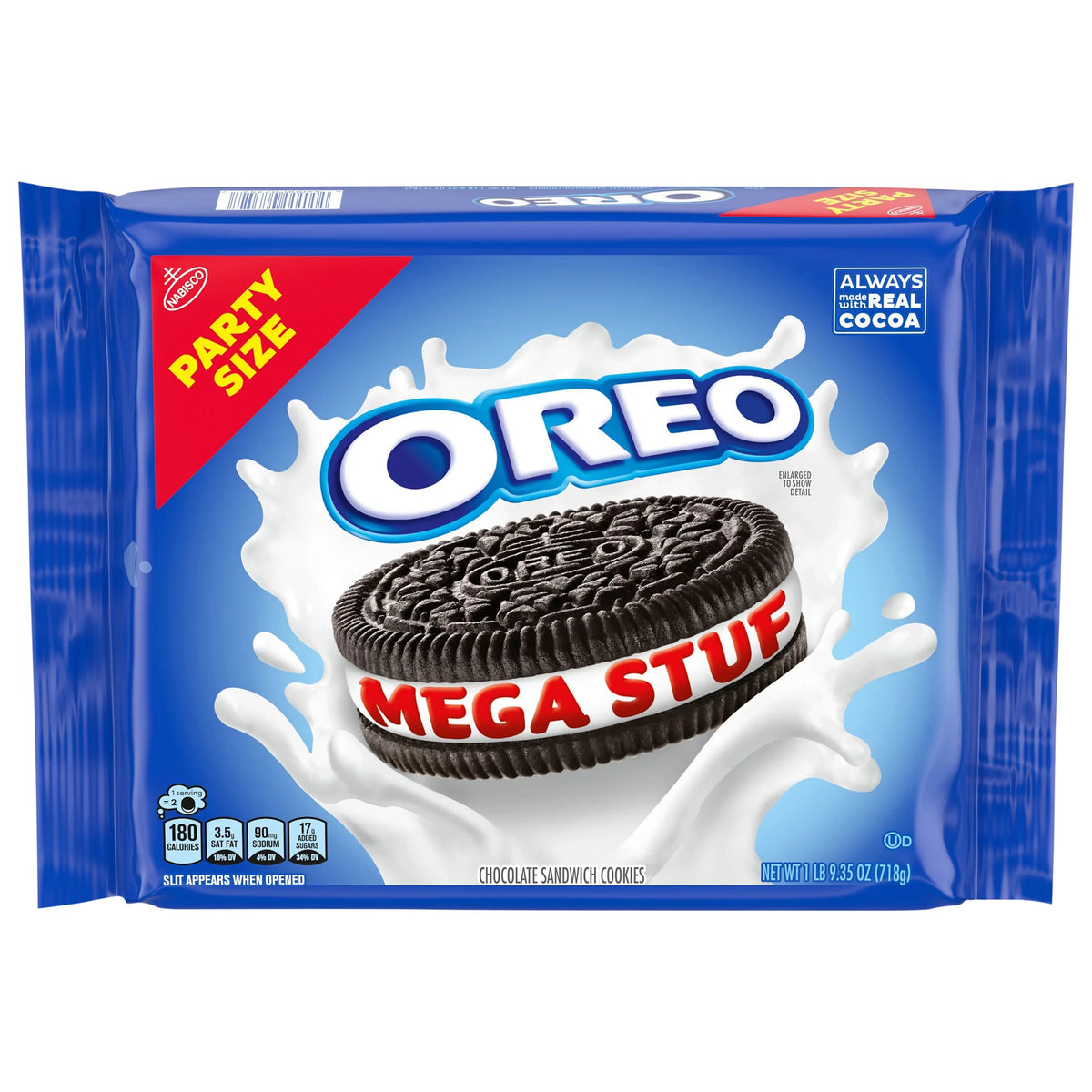 Oreo Mega Stuf Chocolate Sandwich Cookies Party Size, 25.35 oz. package from Oreo.