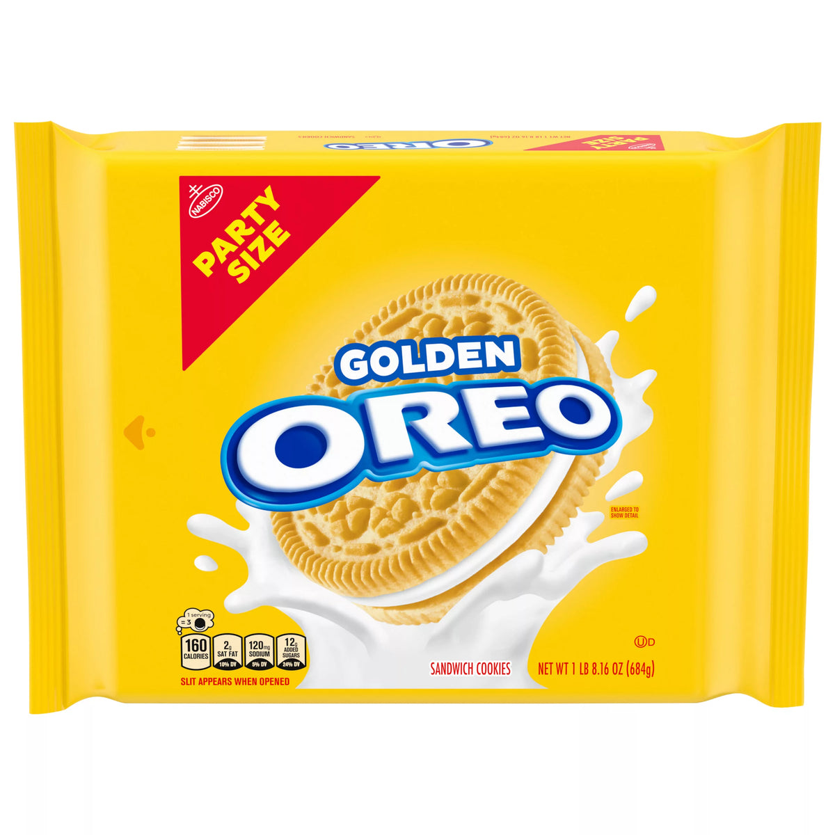 Oreo Sandwich Cookies, Golden, Party Size, 24.16 oz. package from Oreo.