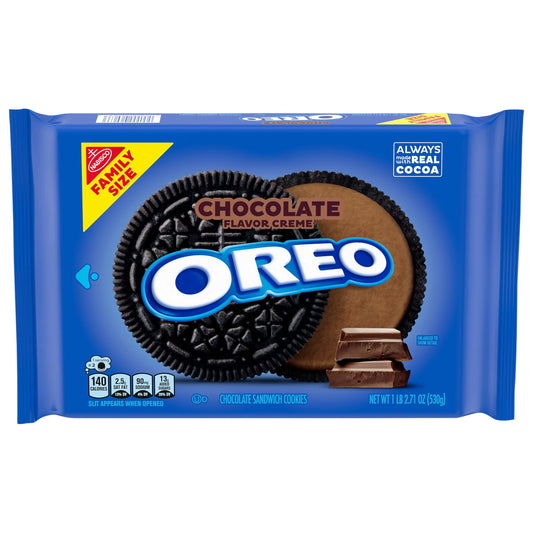 Oreo Chocolate Sandwich Cookies, Chocolate Flavor Creme, Family Size, 18.71 oz. package from Oreo.