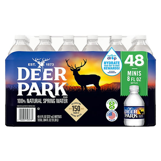 Deer Park 100% Natural Spring Water 48 Pack 8 oz Bottles Bulk Bottled Water for Home Office Events and Schools
