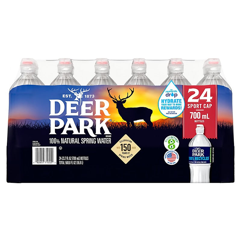 Deer Park 100% Natural Spring Water with Sports Cap 24 Pack 23.7 oz Bottles for Hydration, Sports, Fitness, and Everyday Use
