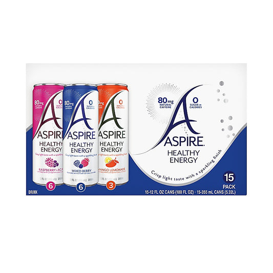 Aspire Healthy Energy Drink Variety Pack, 15 Pack (12 fl. oz Cans)
