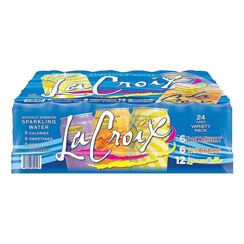 LaCroix Summer Variety Pack, Limoncello, Black Razzberry, Tangerine, 24 pk./12 oz.