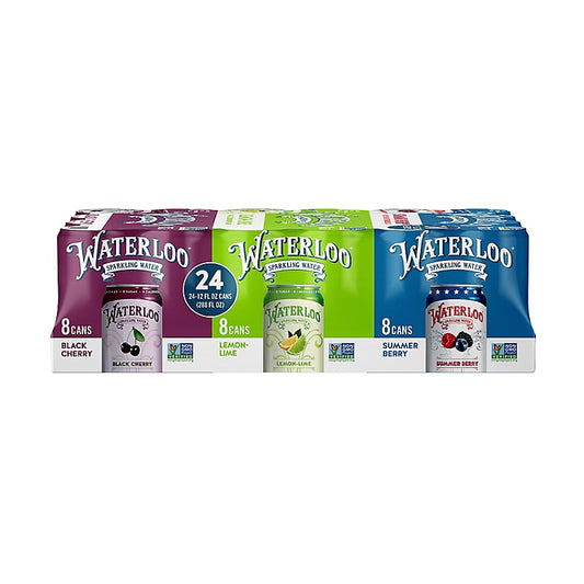 Waterloo Variety Pack Black Cherry, Lemon-Lime, Summer Berry, 24 pk./12 oz.