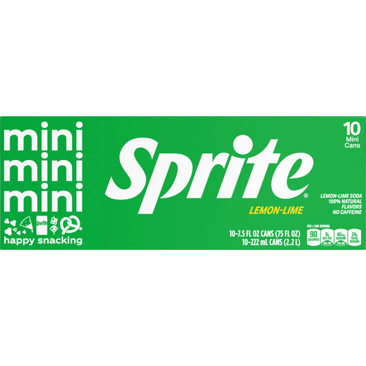 Sprite Lemon-Lime Mini Soda Cans 10 x 7.5 fl. oz. bulk pack available from Crabtree Supply. Fast local delivery and nationwide shipping.