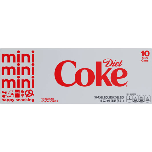 Diet Coke Mini Soda Cans 10 x 7.5 fl. oz. bulk pack available from Crabtree Supply. Fast local delivery and nationwide shipping.