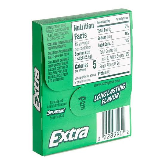 Extra Gum Spearmint Sugar-Free Chewing Gum, 15 Sticks Per Pack, 10 pk. – alternate product view 2