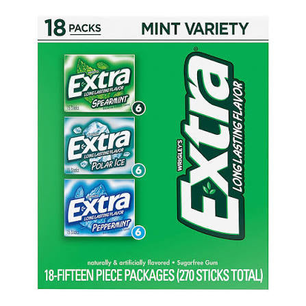 Extra Sugar Free Chewing Gum Variety Assortment Bulk Box, 18 ct. product packaging