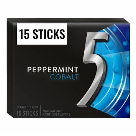 5 Gum Peppermint Cobalt Sugar Free Chewing Gum, 15 Sticks Per Pack, 10 pk. product packaging