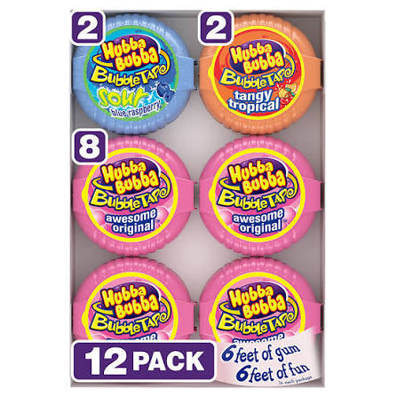 Hubba Bubba Bubble Gum Candy, Variety Pack, 6-Foot Roll, 12 ct. product packaging